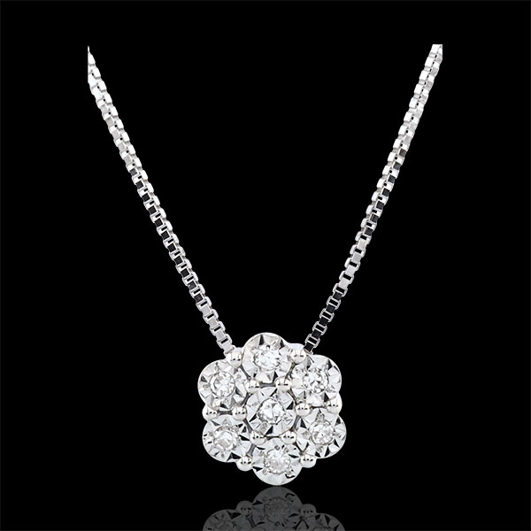 Collana Freschezza - Fiore di Fiocco - Oro bianco - 9 carati - 7 Diamanti
