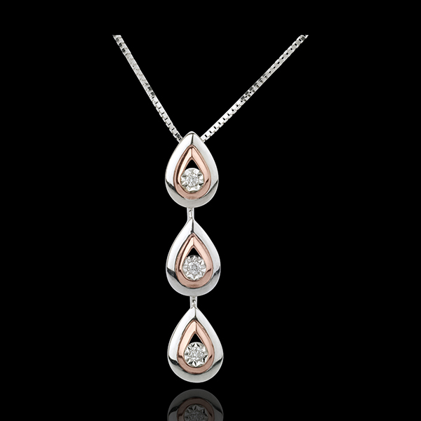 Collana Gocce di rugiada variazione - Oro bianco e Oro rosa - 18 carati - 3 Diamanti