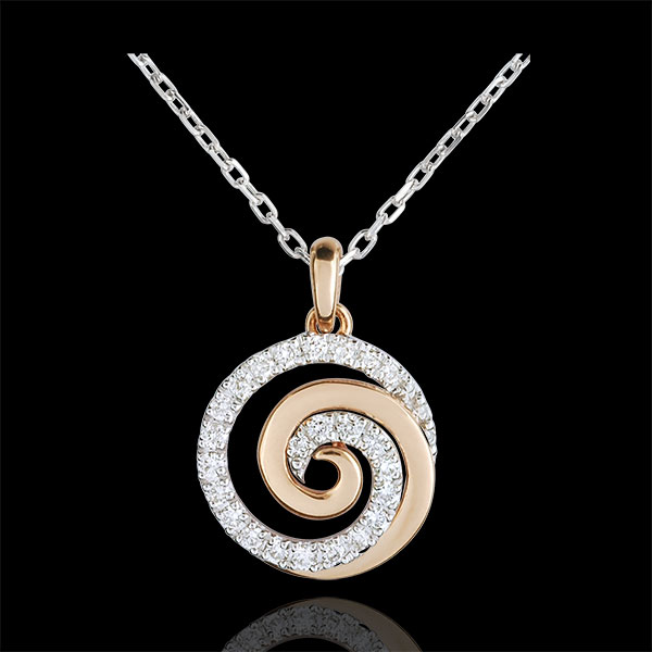 Collana Spirale d'amore - Oro bianco e Oro rosa - 18 carati - 24 Diamanti - 0.12 carati
