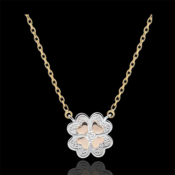 Collar Eclosión - Trébol Deslumbrante - 3 oros 9 quilates y diamantes