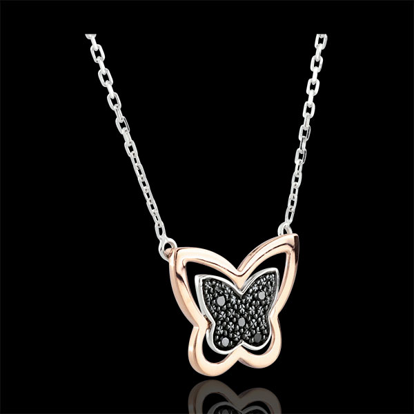 Collar Paseo Soñado - Mariposa Lunar - oro rosa 9 quilates y diamantes negros