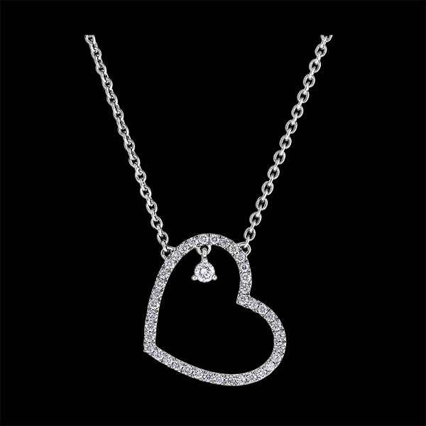 Collar Precioso Secreto - Corazón Inclinado - oro blanco de 18 quilates y diamantes