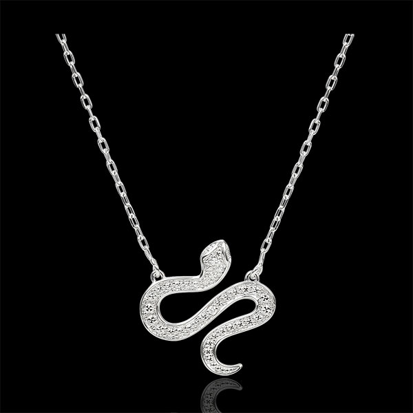 Collier Balade Imaginaire - Serpent Envoutant - or blanc 9 carats et diamants