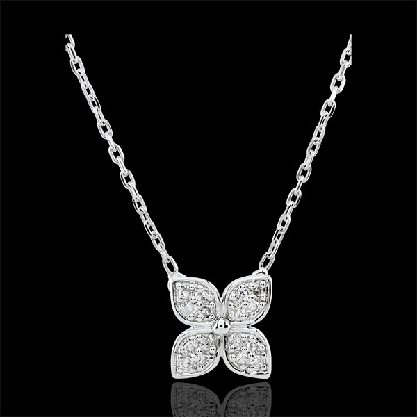 Collier Fleur d'éternité - 16 diamants - or blanc 9 carats