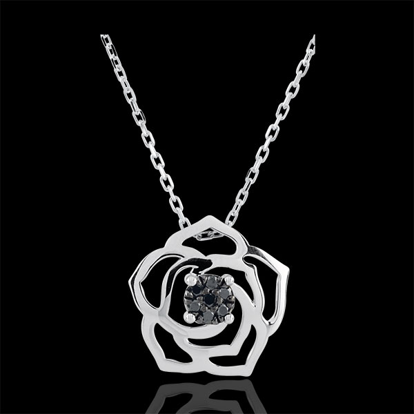 Collier Fraicheur - Rose Absolue - or blanc 9 carats et diamants noirs