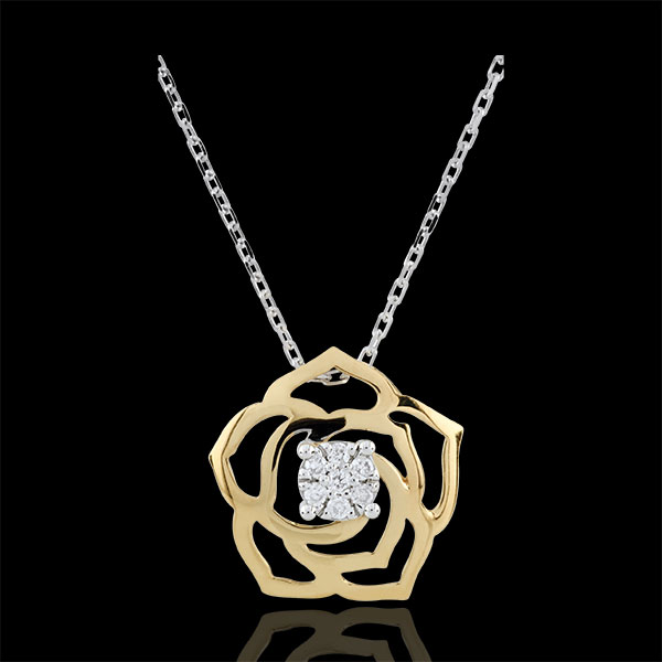 Collier Fraicheur - Rose Absolue - or blanc et or jaune 9 carats