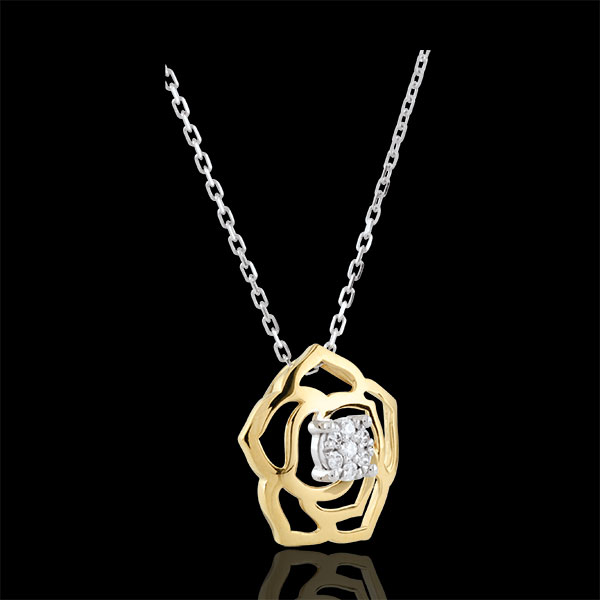 Collier Fraicheur - Rose Absolue - or blanc et or jaune 9 carats