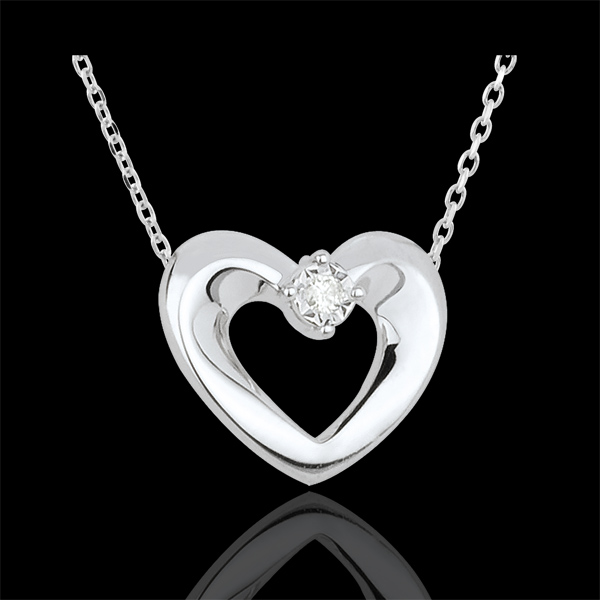 Collier joli coeur or blanc 9 carats et diamant - 45 cm