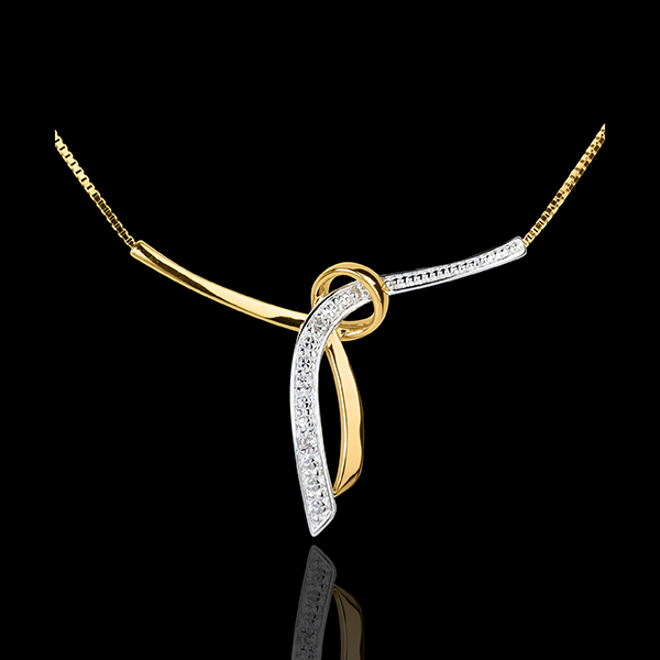 Collier Liane pavée - 3 diamants - or blanc et or jaune 18 carats