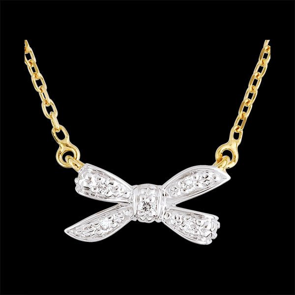Collier Noeud Ma chérie or blanc et or jaune 9 carats