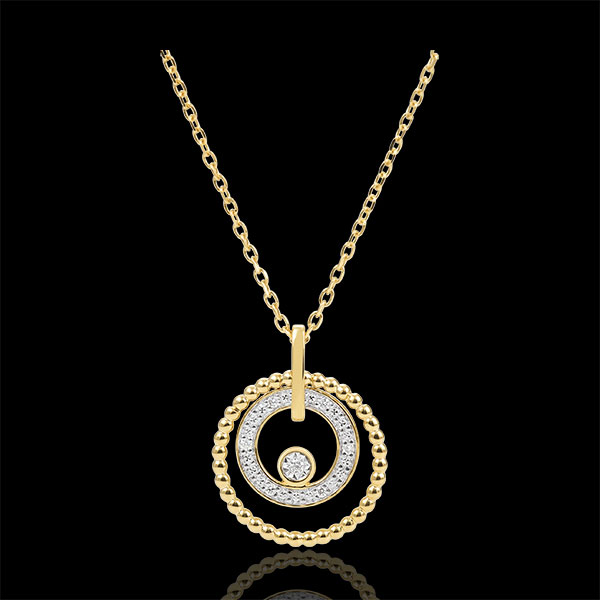 Collier or jaune 18 carats et diamants - Fleur de Sel - cercle - or jaune 18 carats