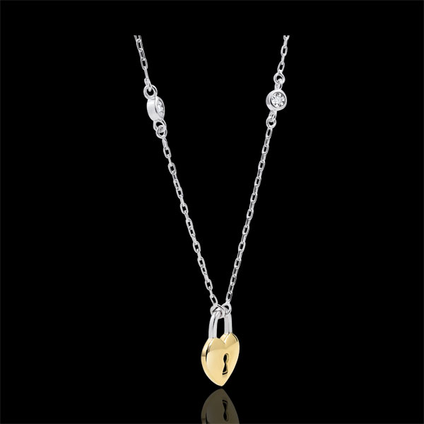 Collier Précieux Secret - Coeur - or blanc et or jaune 9 carats