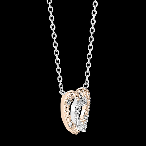Collier Précieux Secret - Cœur Complices - or blanc et or rose 18 carats et diamants 