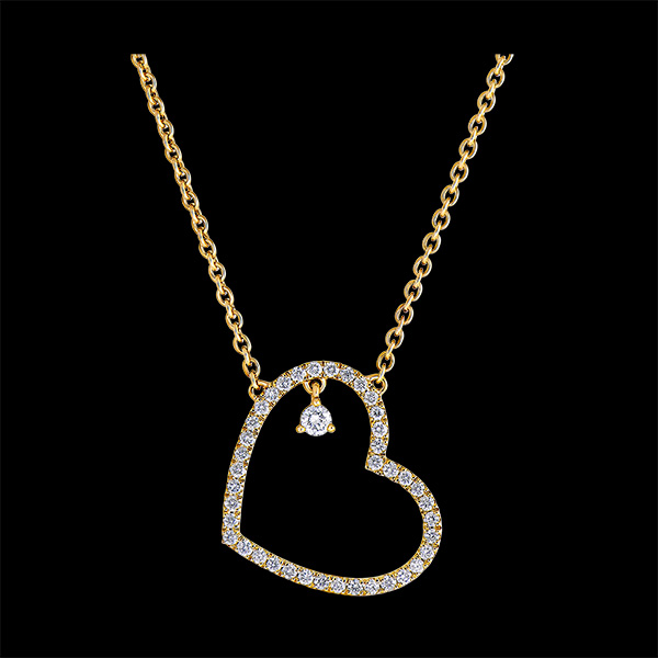 Collier Précieux Secret - Cœur Penché - or jaune 9 carats et diamants