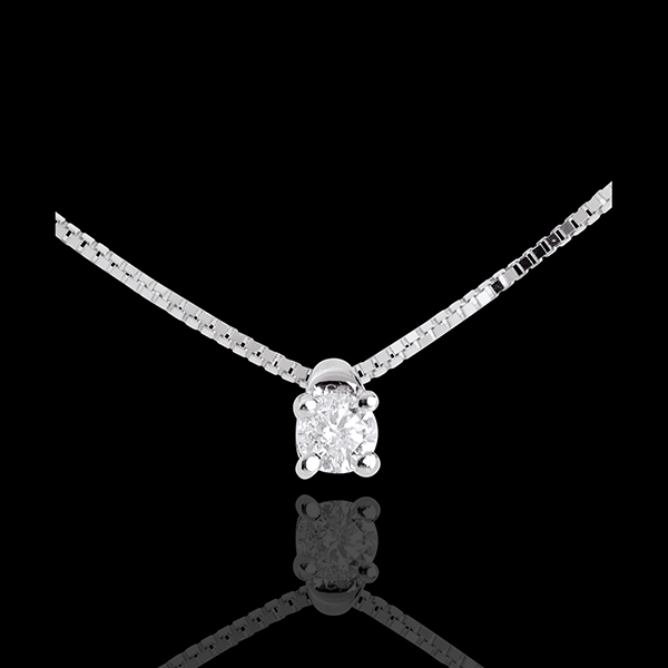 Collier solitaire or blanc 9 carats - diamant 0.07 carat - 45cm