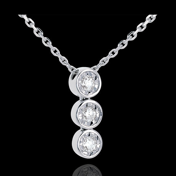 Collier trilogie filante or blanc 18 carats - 3 diamants