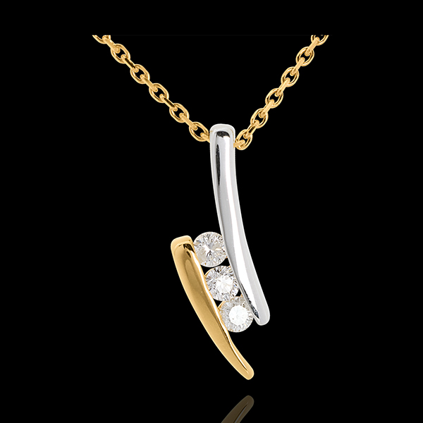 Collier trilogie Nid Précieux - Citation - 3 diamants - or blanc et or jaune 18 carats