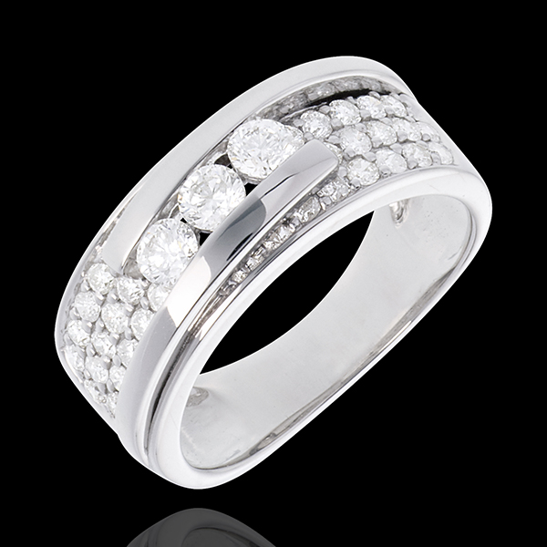 Anillo Constelación - Trilogía con pavimento desplazado - oro blanco 18 quilates - 35 diamantes 0. 86 quilates