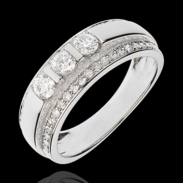 Anillo Hada - Trilogía medio pavé - oro blanco 18 quilates - 57 diamantes 0. 77 quilates