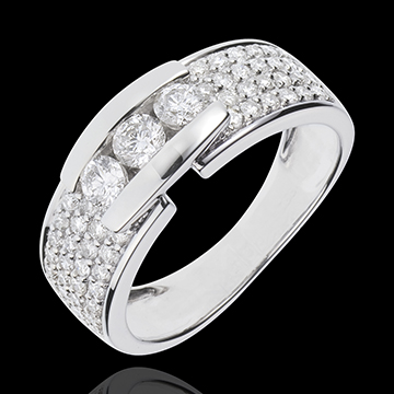Anillo Constelación - Trilogía pavé oro blanco 18 quilates - 59 diamantes 0. 84 quilates
