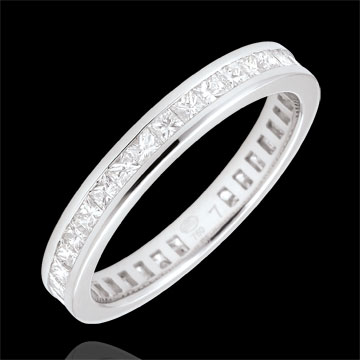 Alianza oro blanco pavimentada - engaste de carril - 1.03 quilates - diamantes princesa - Vuelta completa