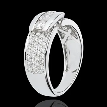 Anillo Constelación - Trilogía pavé oro blanco 18 quilates - 59 diamantes 0. 84 quilates