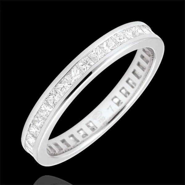 Alianza oro blanco pavimentada - engaste de carril - 1.03 quilates - diamantes princesa - Vuelta completa