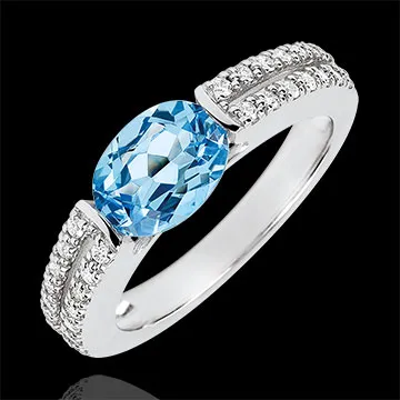 Inel de logodnă Victoria - topaz 1.5 carate şi diamante - aur alb de 18K