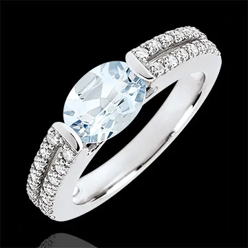 Inel de logodnă Victoria - acvamarin 1.2 carate şi diamante - aur alb de 18K