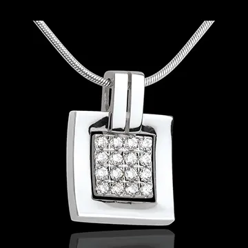 Pandantiv amprentă aur alb de 18K pavat - 0.24 carate - 16 diamante