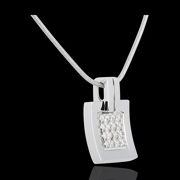 Pandantiv amprentă aur alb de 18K pavat - 0.24 carate - 16 diamante