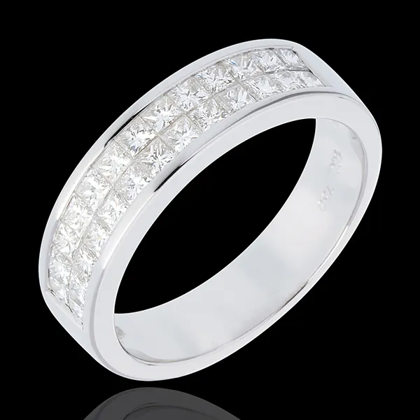 Verighetă din aur alb de 18K semi pavată - setare bară în două rânduri - 1 carat