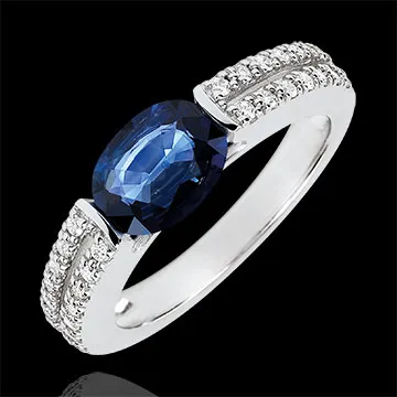 Inel de logodnă Victoria - safir 1.7 carate şi diamante - aur alb de 18K