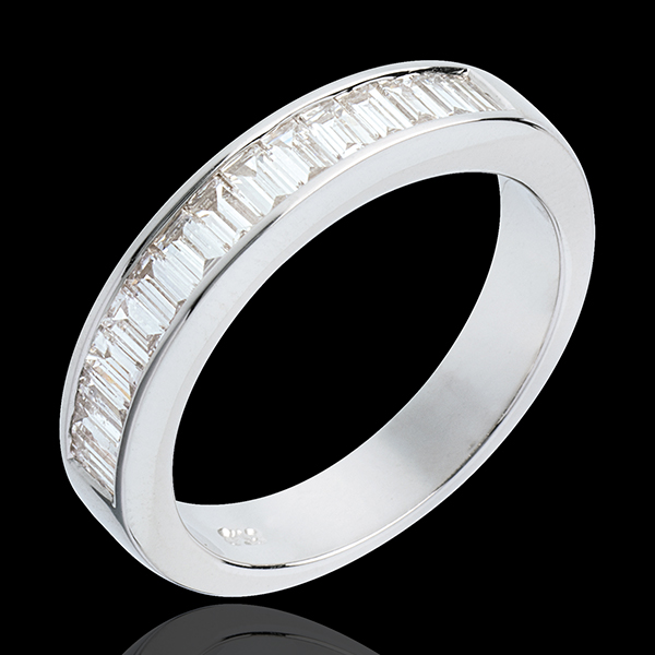 Verighetă din aur alb de 18K semi pavată - setare bară - 0.75 carat