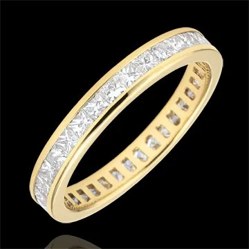 Verighetă din aur galben de 18K pavată - setare bară - 1.02 carate - diamante tăiate princess - Tur complet