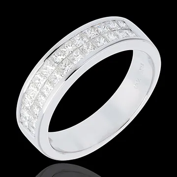 Verighetă din aur alb de 18K semi pavată - setare bară în două rânduri - 1 carat