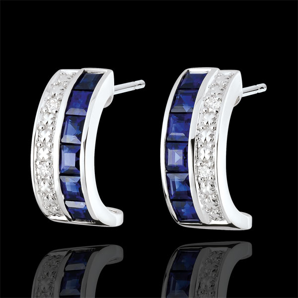 Boucles d'oreilles créoles Constellation - Zodiaque - saphirs bleus et diamants - or blanc 9 carats