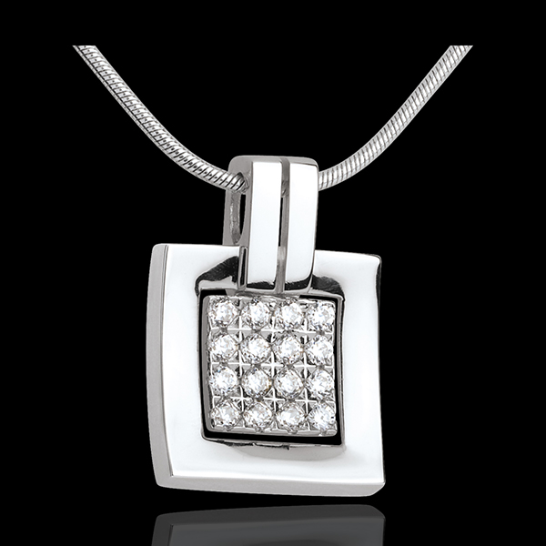 Pendentif empreinte or blanc 18 carats pavé - 0.24 carats - 16 diamants