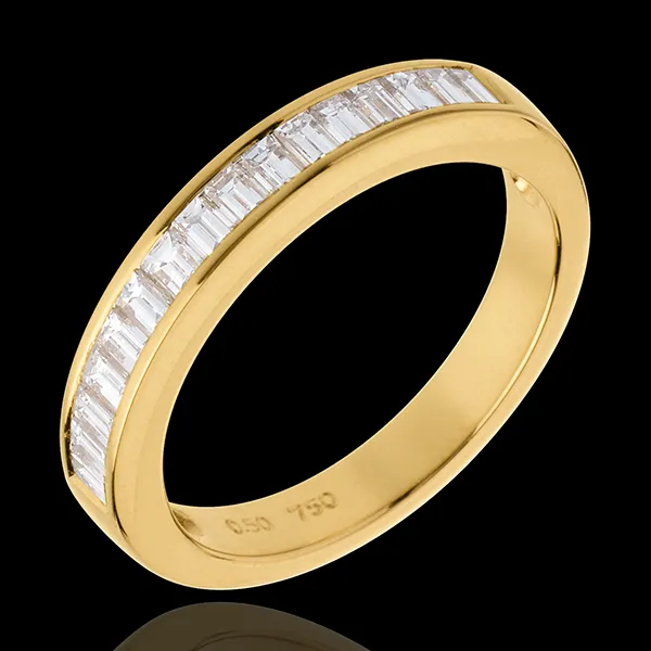Alliance or jaune 18 carats semi pavée - serti rail - 0.5 carats