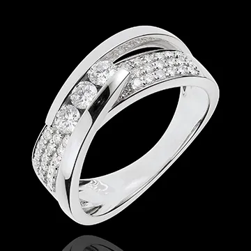 Bague Féérie - Trilogie Funambule or blanc 18 carats pavé - 0.62 carats - 45 diamants