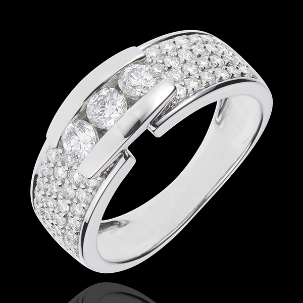 Bague Constellation - Trilogie pavée or blanc 18 carats - 0.84 carat - 59 diamants