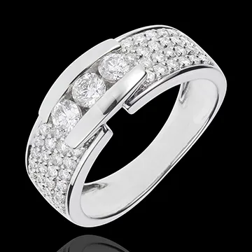 Bague Constellation - Trilogie pavée or blanc 18 carats - 0.84 carat - 59 diamants