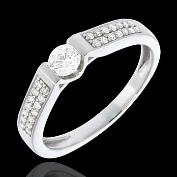 Bague de Fiançailles Or Blanc Solitaire Arche pavée - 0.38 carats - 29 diamants - or blanc 18 carats