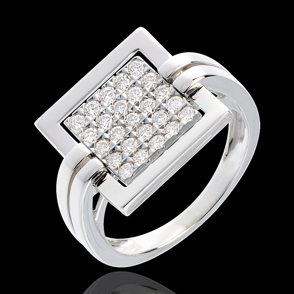 Bague empreinte or blanc 18 carats pavée - 0.45 carats - 25 diamants