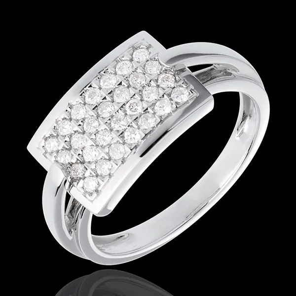 Bague insigne pavée - or blanc 18 carats - 0.36 carats - 28 diamants