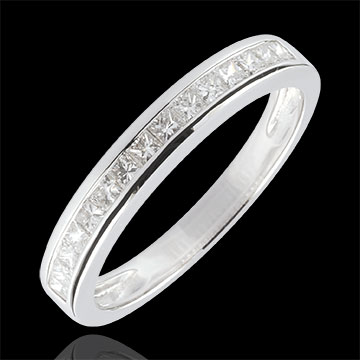 Anneau Diamants Princesse sertis rail - 0.36 carats - or blanc 9 carats