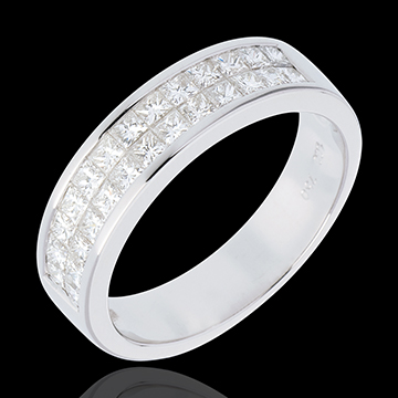 Alliance or blanc 18 carats semi pavée - serti rail 2 rangs - 1 carat