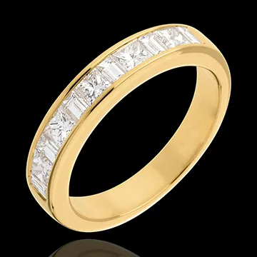 Semi-paved wedding ring yellow gold channel setting - 1 carat