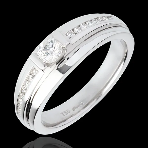 Bague de Fiançailles Solitaire Destinée - Eugénie variation - diamant 0.22 carat - or blanc 18 carats
