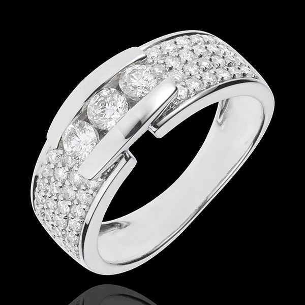Bague Constellation - Trilogie pavée or blanc 18 carats - 0.84 carat - 59 diamants